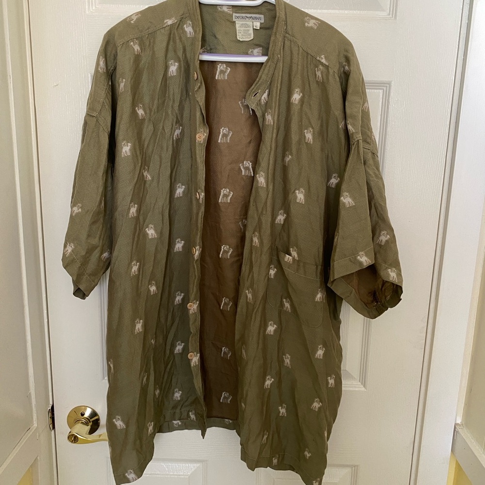 Emporio Armani Olive Green Patterned Men's Short Sleeve XL